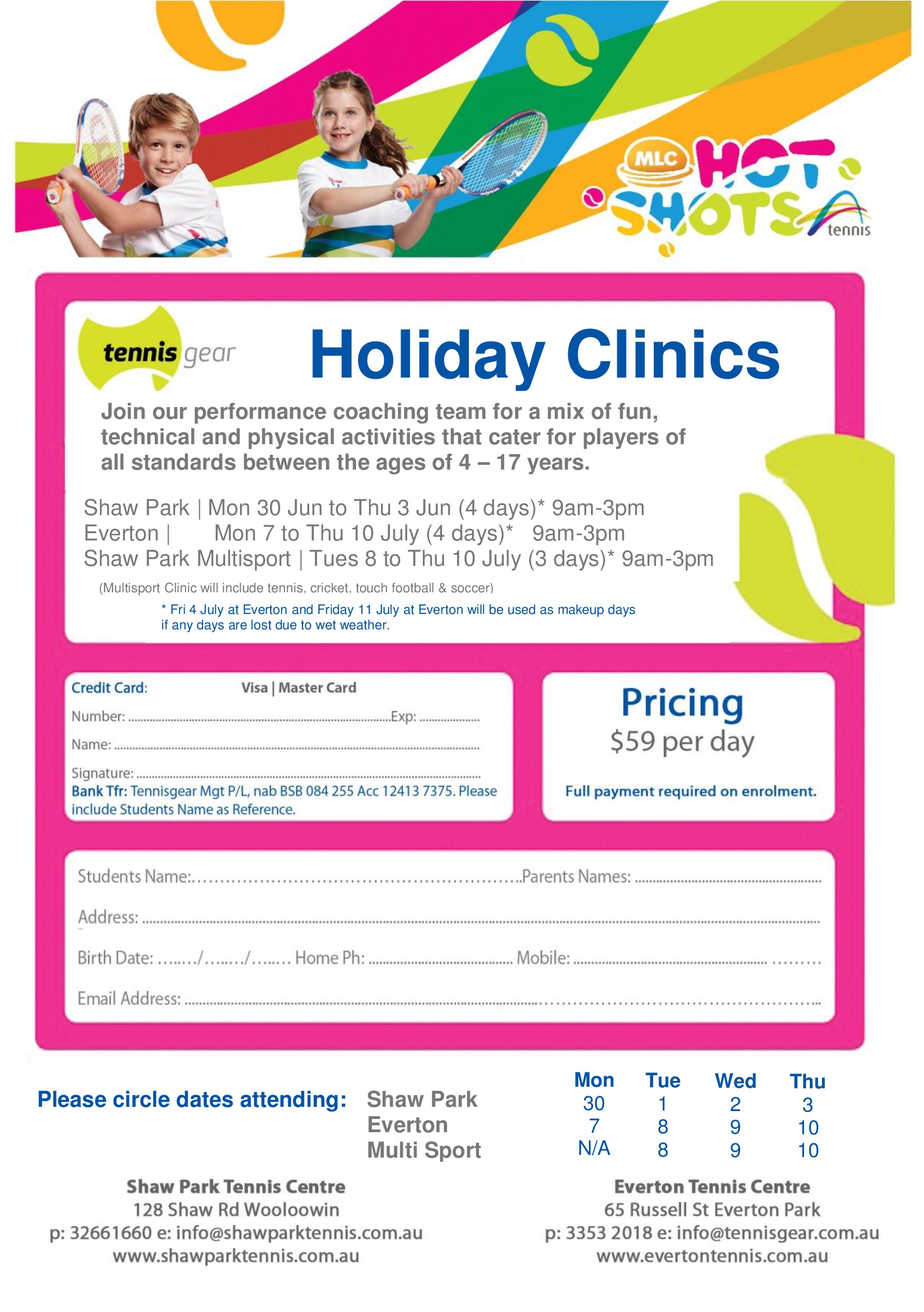 Holiday Tennis Clinics