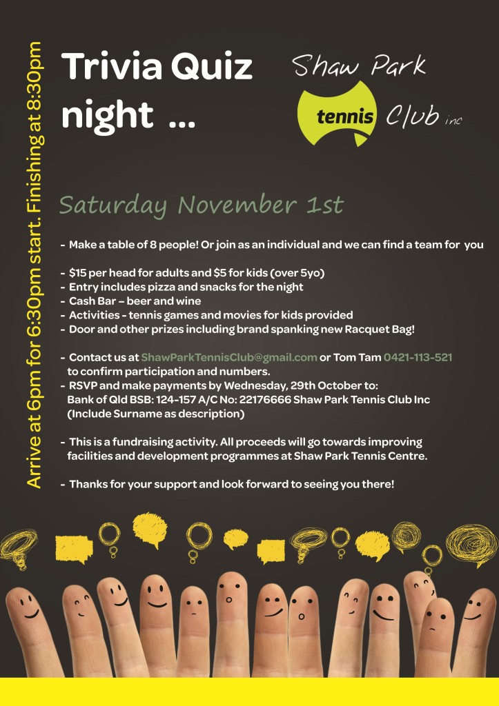 Trivia Quiz Night - Shaw Park Tennis Club (Nov 1st)