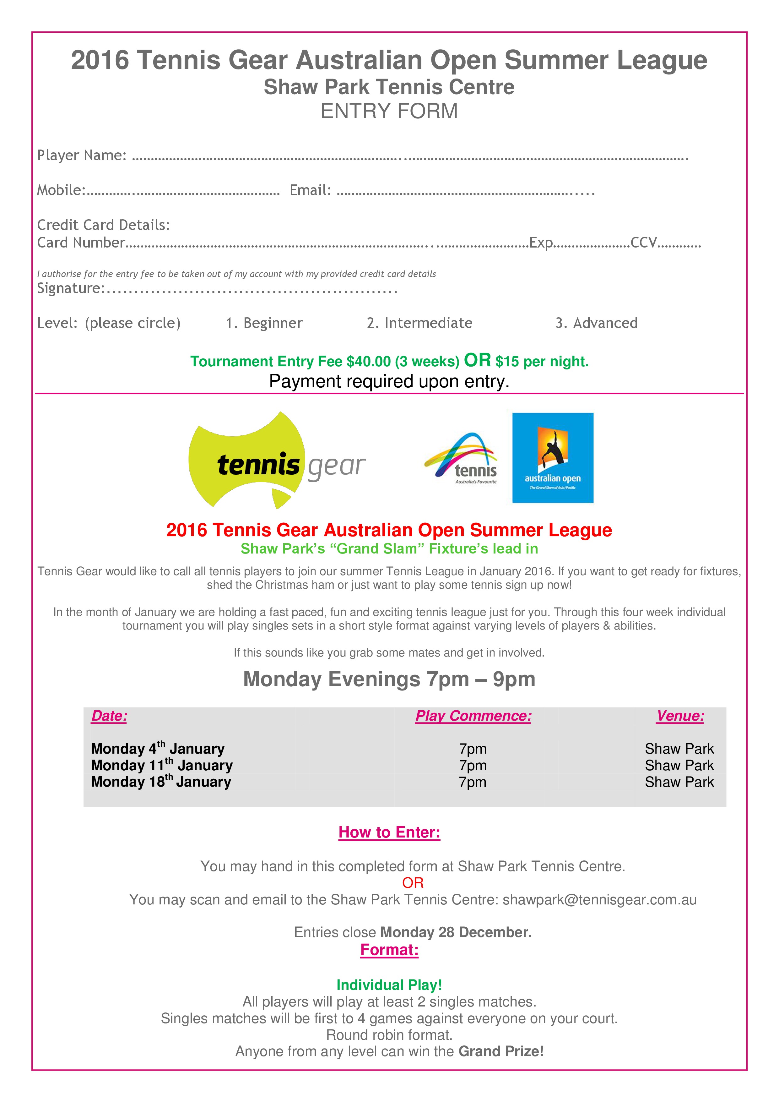 2016 Tennis Gear Summer Competition