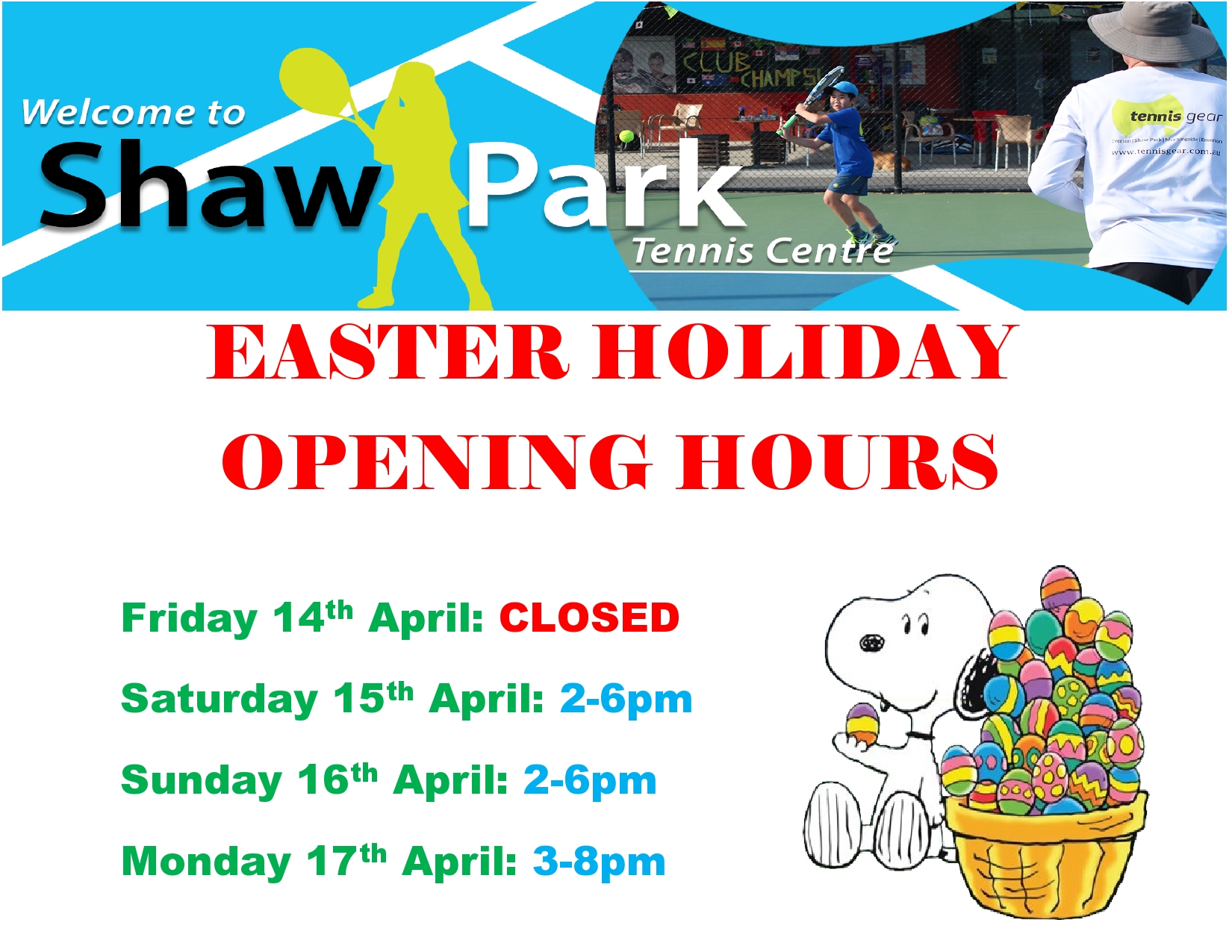 Easter Holidays – Opening Times